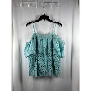 Venus Cold Shoulder Eyelet Lace Trim Cami Top Blouse Turquoise Size 12